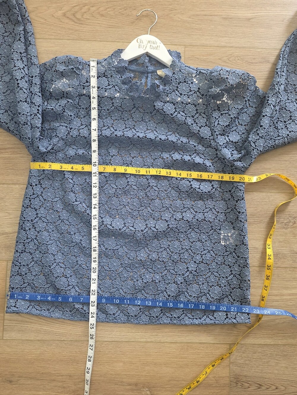PRISTINE Sezane Jordyna Azul Blue Lace Blouse Size 42 US 10  Large to XL - Picture 8 of 13
